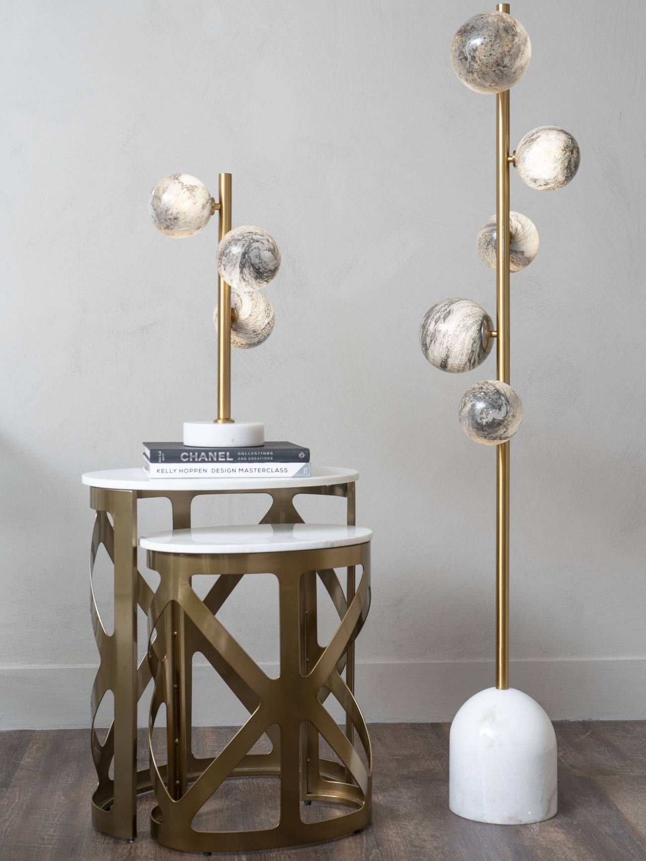 Constellation Bronze & White Marble Orb Floor Lamp